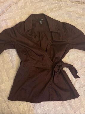 H&M Dark Brown Wrap Blouse with Side Tie